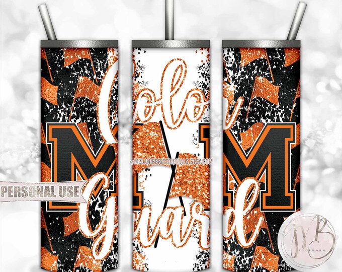 Orange Color Guard Mom 20oz Skinny Tumbler Wrap Sublimation Download • Glitter Color Guard Flag Performance Mom Gift • DIY Print and Press