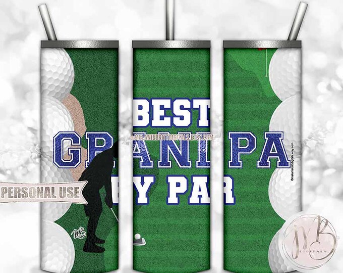 Blue Golf Grandpa Tumbler Wrap Download • Golf Balls Golf Course Father’s Day Gift • Sublimation Print and Press