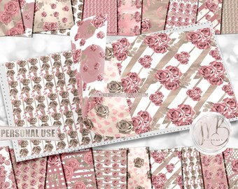 Pink and Champagne Rose Watercolor Scrapbook Paper Download • Unique Patterned Floral Rose Design • Printable Paper Crafts 20 12x12 JPG PDF