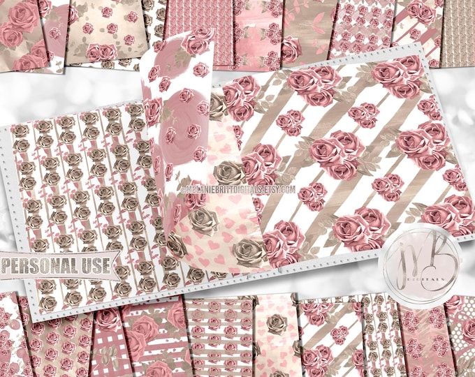 Pink and Champagne Rose Watercolor Scrapbook Paper Download • Unique Patterned Floral Rose Design • Printable Paper Crafts 20 12x12 JPG PDF