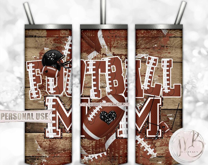 Football Mom 20oz Skinny Tumbler Wrap Sublimation Download • Black Football Helmet Distressed Wood Football Mom Gift • DIY Print and Press
