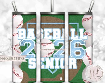 Light Blue Baseball Senior 2026 20oz Skinny Tumbler Wrap Sublimation Download • Senior Night Baseball Graduate Gift • DIY Print and Press