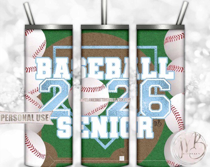 Light Blue Baseball Senior 2026 Tumbler Wrap Download • Senior Night Baseball Graduate Gift • Sublimation Print and Press