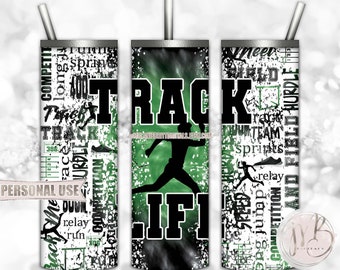 Track Life 20oz Skinny Tumbler Wrap Sublimation Design Download • Boy Silhouette Green Black Tie Dye Track And Field • Sublimation Crafts