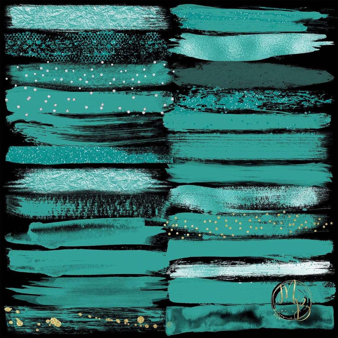 Teal paint strokes clipart graphics Glitter sparkle Metallic Etsy