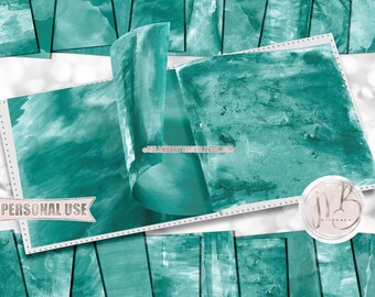 Seafoam Green Watercolor Scrapbook Paper Download • Unique Mixed Media Paint Design • DIY Printable Paper Crafts 20 12x12 JPG & PDF