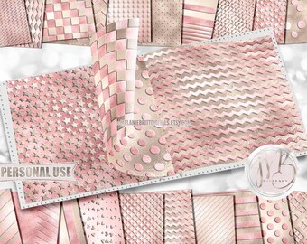 Pink and Champagne Embossed Scrapbook Paper Download • Geometric 3D Shimmering Foil Design • DIY Printable Paper Crafts 20 12x12 JPG & PDF