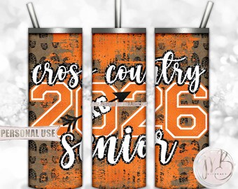 Orange Cross Country XC Senior 2026 20oz Skinny Tumbler Wrap Sublimation Design Download • Terrain Endurance Running • DIY Print and Press