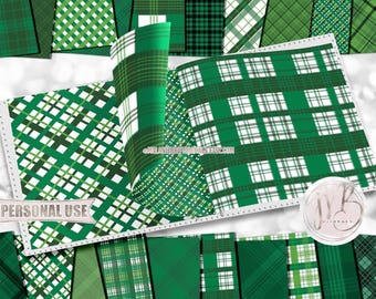 St. Patrick's Day Plaid Scrapbook Paper Download • Red and Green Holiday Plaid Tartan Gingham • Printable Paper Crafts 20 12x12 JPG & PDF