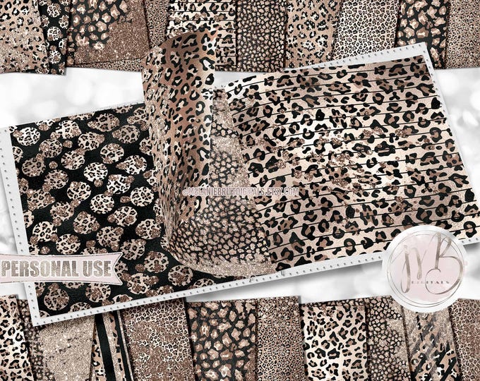 Glam Classic Leopard Print Scrapbook Paper Download • Sparkling Glitter and Shimmering Foil Design • Printable Paper Crafts 20 12x12 JPG PDF