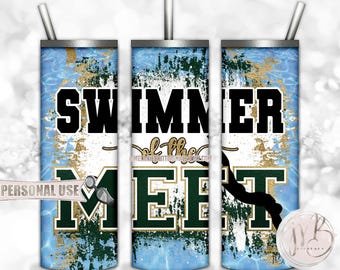Swimmer Of The Meet 20oz Skinny Tumbler Wrap Sublimation Download • Dark Green and Gold Pool Water Swim Team Gift • DIY Print and Press