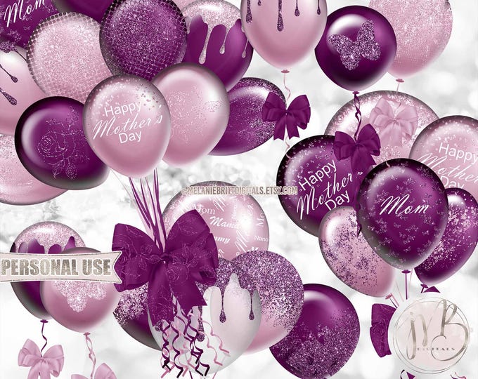 Pink and Plum Mother's Day Party Balloon Scrapbook Embellishments • Celebrate Mom Balloon Fussy Cuts • Scrapbooking Printable
