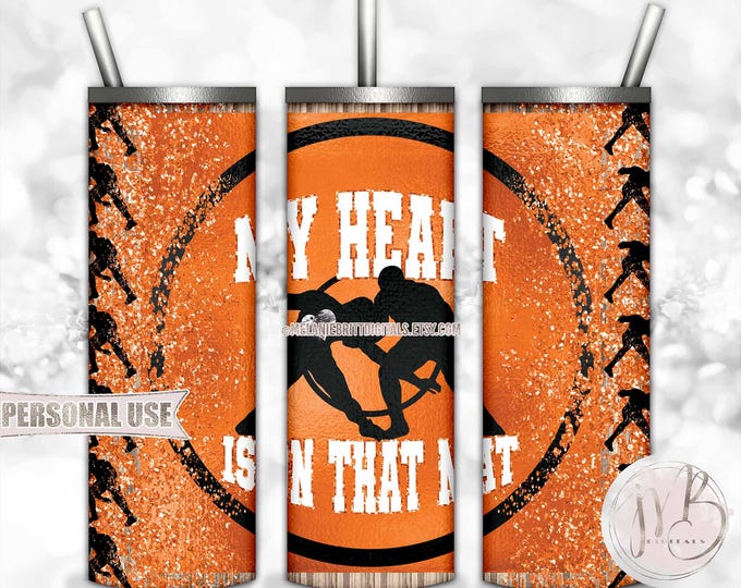 Boy Wrestling Tumbler Wrap Download • “My Heart is on that Mat” Orange School Colors • Sublimation Print and Press