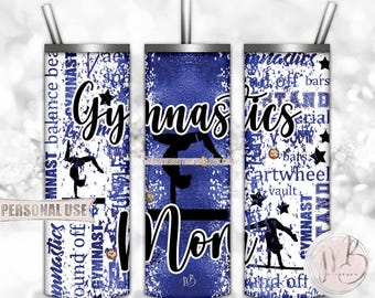 Blue Gymnastics Mom 20oz Skinny Tumbler Wrap Sublimation Download • Gymnast Medals Proud Gymnastics Mom Gift • DIY Print and Press