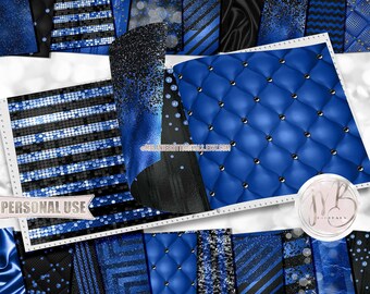 Cobalt Blue Luxury Scrapbook Paper Download • Luxurious Design Glitter Sparkle Foil Shimmer • DIY Printable Paper Crafts 20 12x12 JPG & PDF