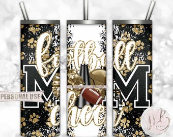 Gold Mom of Both Football and Cheer 20oz Skinny Tumbler Wrap Sublimation Design • Paw Prints Mom Gift • DIY Print and Press
