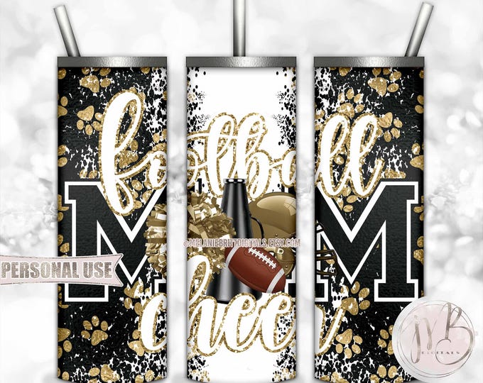 Gold Mom of Both Football and Cheer 20oz Skinny Tumbler Wrap Sublimation Design • Paw Prints Mom Gift • DIY Print and Press