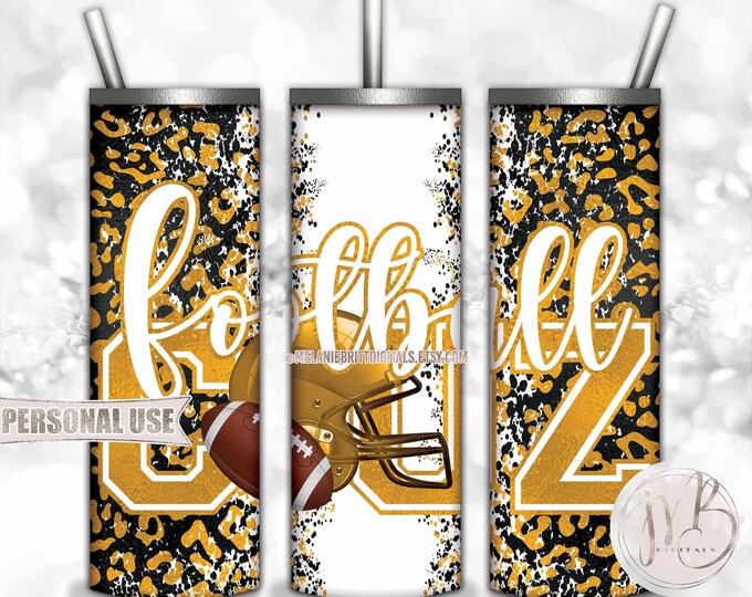 Athletic Gold Football Cousin 20oz Skinny Tumbler Wrap Sublimation Design • Football Helmet Leopard Sports Cuz Gift • DIY Print and Press