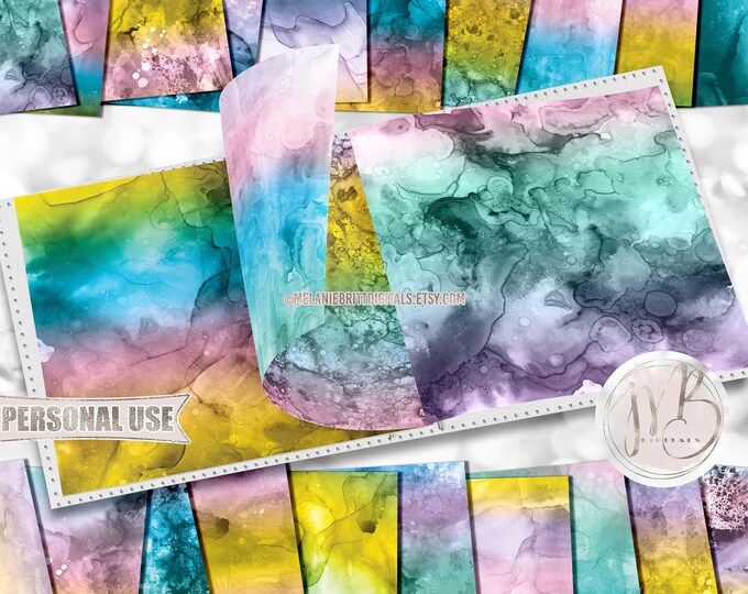 Summer Alcohol Ink Scrapbook Paper Download • Abstract Fluid Art Inked Design • Printable Paper Crafts 20 12x12 JPG & PDF