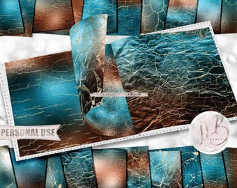 Bronze Turquoise Shattered Scrapbook Paper Download • Gold Crackle Shimmering Foil Design • DIY Printable Paper Crafts 20 12x12 JPG & PDF