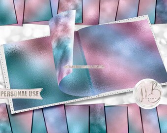 Pink Teal Blue Shimmer Scrapbook Paper Download • Ombre Shimmering Foil Design • DIY Printable Paper Crafts 20 12x12 JPG & PDF