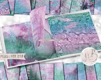 Iridescent Glam Alcohol Ink Scrapbook Paper Download • Glitter Abstract Art Inked Design • Printable Paper Crafts 20 12x12 JPG & PDF