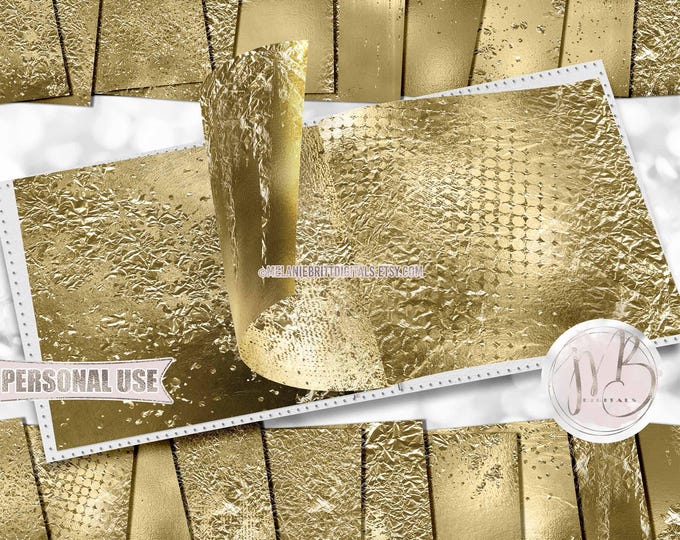Gold Metallic Flakes Scrapbook Paper Download • Unique Shimmering Foil Flake Crumpled Design • DIY Printable Paper Crafts 20 12x12 JPG & PDF