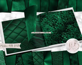 Emerald Green Opulent Scrapbook Paper Download • Unique Metallic Shimmering Foil Design • DIY Printable Paper Crafts 20 12x12 JPG & PDF