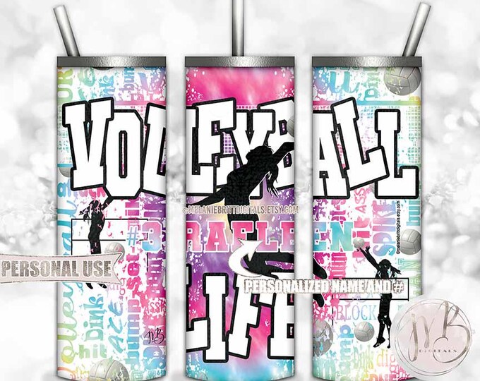 Personalized Volleyball Life Tumbler Wrap Download • Rainbow Tie Dye Typography Sports Gift • Sublimation Print and Press #1