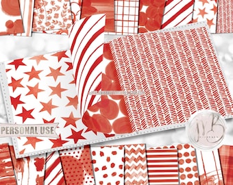 Watercolor Scrapbook Paper Download • Red Patterned Paper Messy Painted Design • DIY Printable Paper Crafts 20 12x12 JPG & PDF