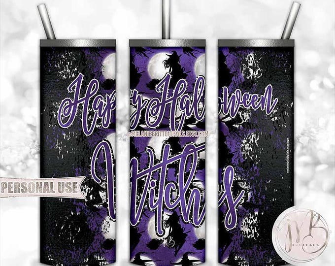 Purple Grunge Happy Halloween Witches Tumbler Wrap Download • Witchy Halloween Party Ladies Night • Sublimation Print and Press #1