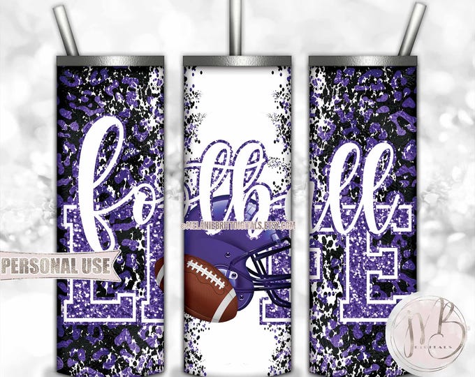 Old Purple Football Life 20oz Skinny Tumbler Wrap Sublimation Design • Football Helmet Leopard Print School Sports Gift • DIY Print & Press