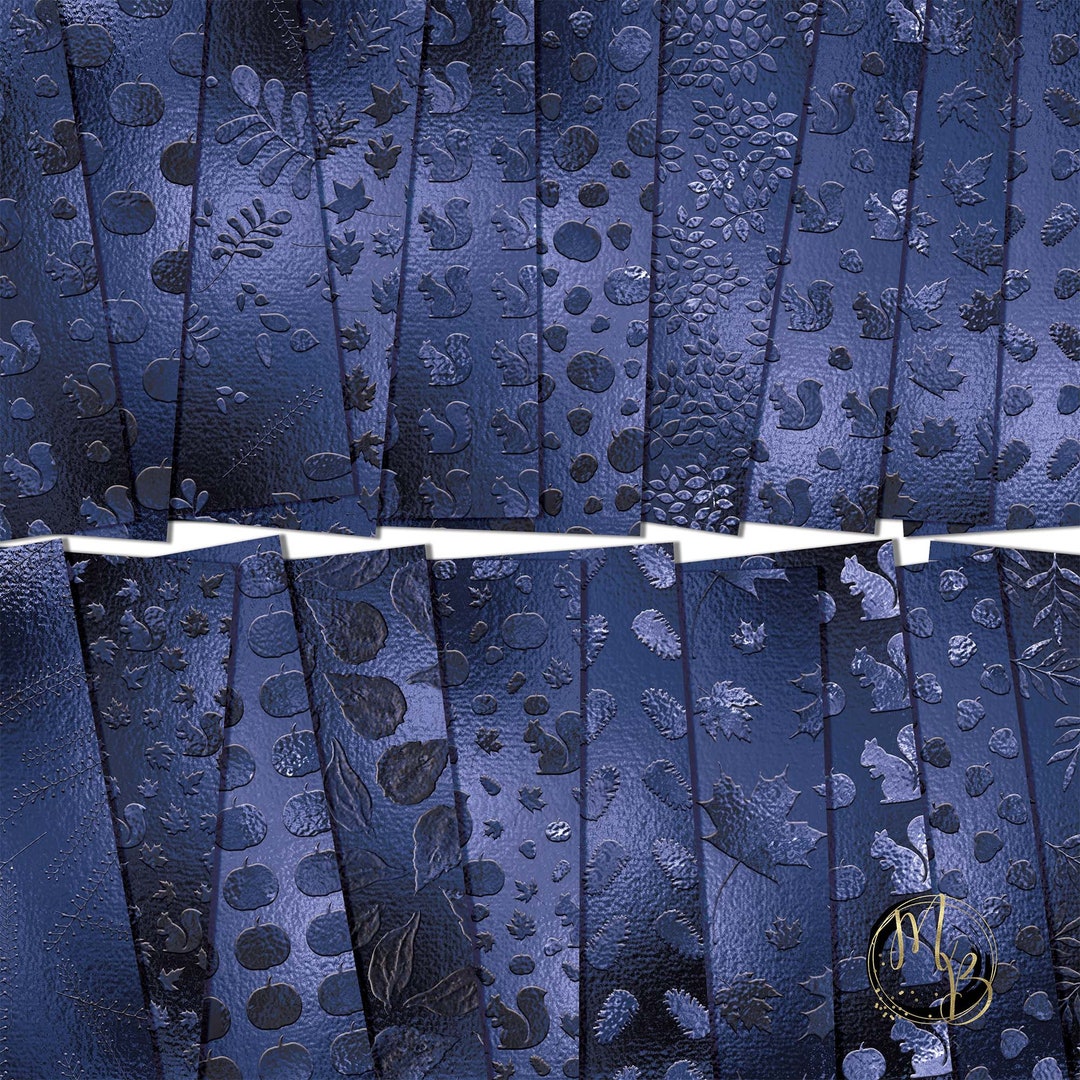 Dark Blue Autumn Scrapbook Paper Download Embossed Patterns Shimmering Foil Printable Paper ...