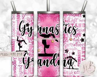 Pink Gymnastics Grandma 20oz Skinny Tumbler Wrap Sublimation Design Download • Gymnast Medals Gymnastics Grandma Gift • DIY Print and Press