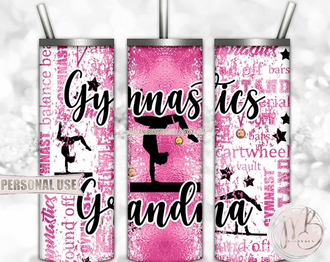 Pink Gymnastics Grandma 20oz Skinny Tumbler Wrap Sublimation Download • Gymnast Medals Gymnastics Grandma Gift • DIY Print and Press