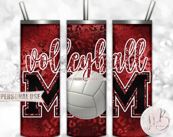 Maroon Volleyball Mom 20oz Skinny Tumbler Wrap Sublimation Design Download • Shiny Leopard Print Glitter Mom Gift • DIY Print & Press