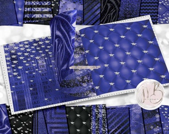 Blue Luxury Graduation Scrapbook Paper Design • Luxurious Diamond Mortarboards • DIY Printable Paper Crafts 20 12x12 JPG & PDF