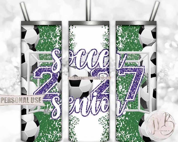 Purple Soccer Senior 2027 Goalie Tumbler Wrap Download • Soccer Field Goal Glitter Graduation Gift • Sublimation Print and Press #1