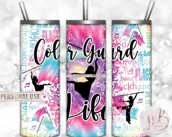 Rainbow Tie Dye Color Guard Life 20oz Skinny Tumbler Wrap Sublimation Design Download • Flag Performance Typography • DIY Print and Press