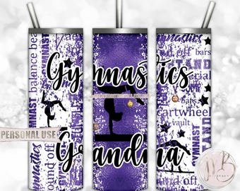 Purple Gymnastics Grandma 20oz Skinny Tumbler Wrap Sublimation Design Download • Gymnast Medals Gymnastics Grandma Gift • DIY Print & Press