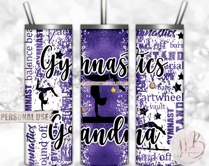 Purple Gymnastics Grandma 20oz Skinny Tumbler Wrap Sublimation Download • Gymnast Medals Gymnastics Grandma Gift • DIY Print & Press