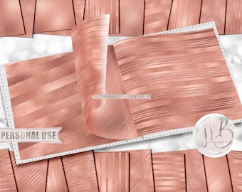 Blush Peach Embossed Striped Scrapbook Paper Download • Embossed Stripes Shimmering Foil Design • Printable Paper Crafts 20 12x12 JPG & PDF