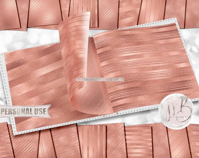Blush Peach Embossed Striped Scrapbook Paper Download • Embossed Stripes Shimmering Foil Design • Printable Paper Crafts 20 12x12 JPG & PDF