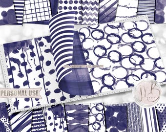 Navy Blue Watercolor Scrapbook Paper Download • Patterned Messy Paint Design • DIY Printable Paper Crafts 20 12x12 JPG & PDF