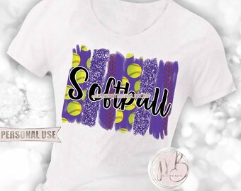 Purple Softball T-Shirt Sublimation Design Download • Glitter Sport Brush Strokes School Softball Shirt Gift • DIY Print and Press