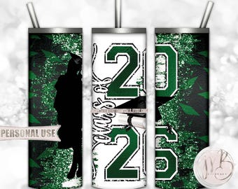 Green Class Of 2026 Girl Graduation 20oz Skinny Tumbler Wrap Sublimation Download • Graduation Cap Glitter Grad Gift • DIY Print and Press