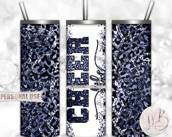 Navy Blue Cheer Life Glitter 20oz Skinny Tumbler Wrap Sublimation Design Download • Leopard Print Cheerleader Gift • DIY Print and Press