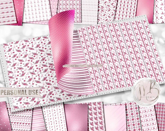 Pink Awareness Scrapbook Paper Download • Scrapbooking for a Cause Support Squad • DIY Scrapbooking Printable 20 12x12 JPG & PDF