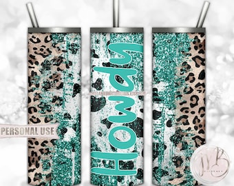 Turquoise Western “Howdy” 20oz Skinny Tumbler Wrap Sublimation Design Download • Distressed Country Cow and Leopard • DIY Print and Press