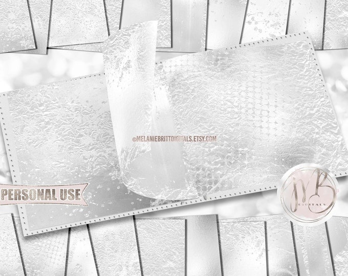 White Wedding Metallic Flakes Scrapbook Paper Download • Shimmering Foil Flakes Design • DIY Printable Paper Crafts 20 12x12 JPG & PDF